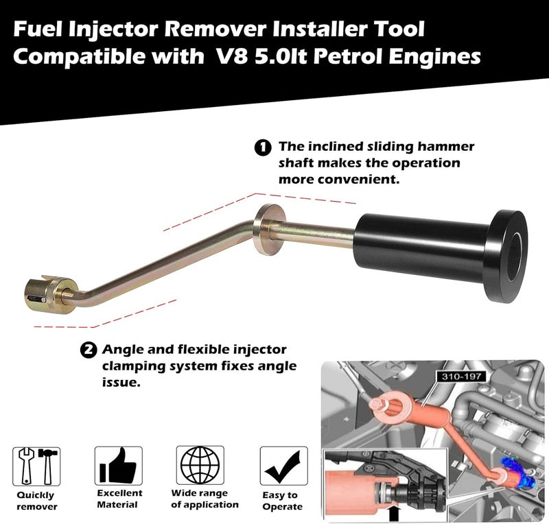Sunluway أداة إزالة حقن الوقود متوافقة مع محركات جاكوار 3.0 و لاند روفر 5.0L V8، استبدال 310-197 أداة سحب حقن الوقود - Image 3